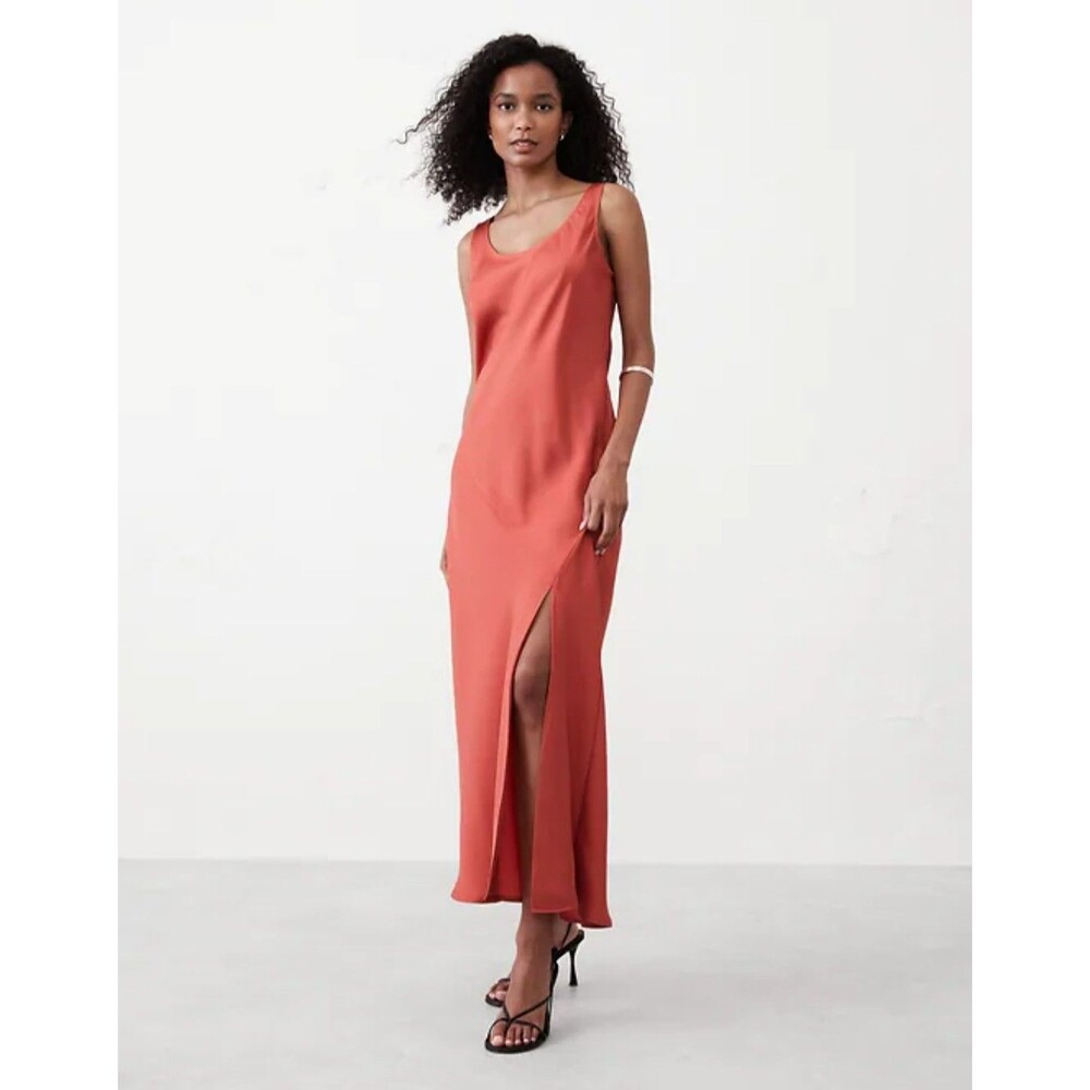 New Banana Republic Teal Silky Twill Slit Maxi Slip Tank Dress Size XL NWT Satin - Picture 5 of 16